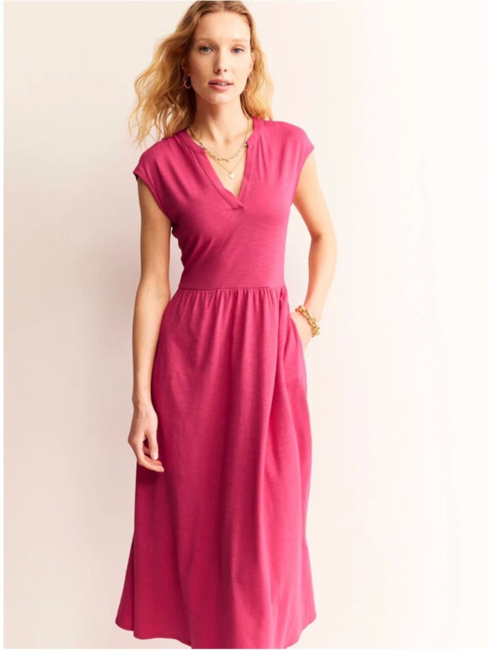 Boden Chloe Notch Jersey Midi Dress, Rethink Pink, Size 2R
